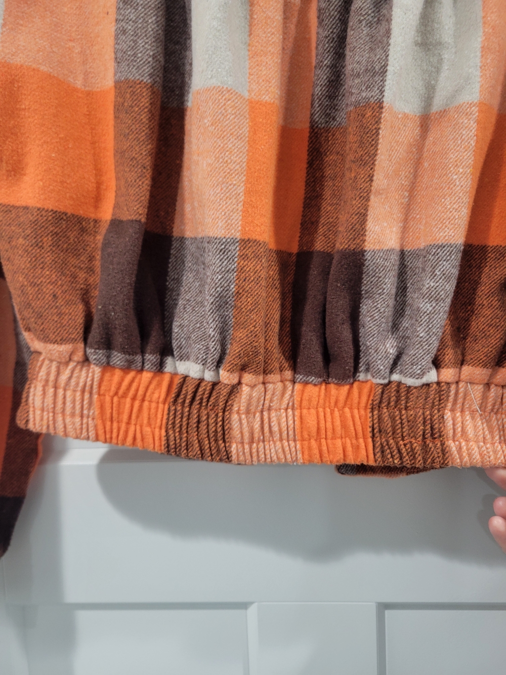 Timing Cropped Plaid Jean Shacket in Orange, Brown & Cream - Picture 3 of 14